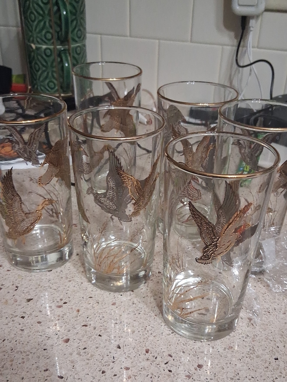 Libbey High Ball Glasses - Golden Geese with Gold Rim - Set of 6